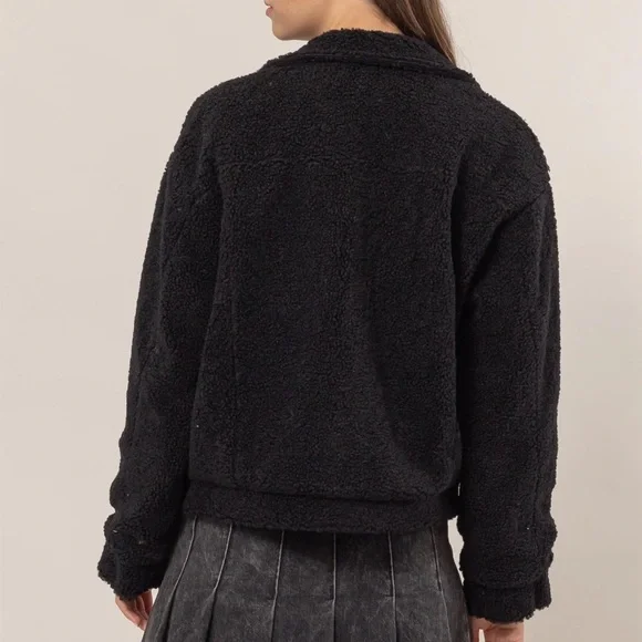 HYFVE Sherpa Button-Front Black Jacket - Picture 2 of 6